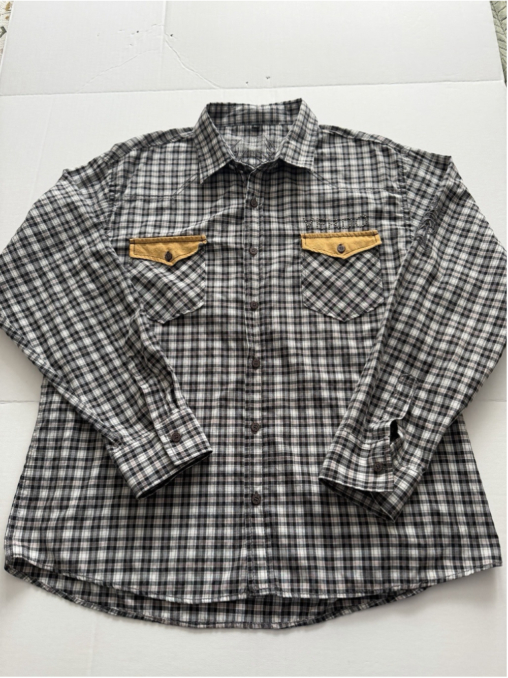 Verdo men’s black/white plaid western shirt with rhinestone and embroidery